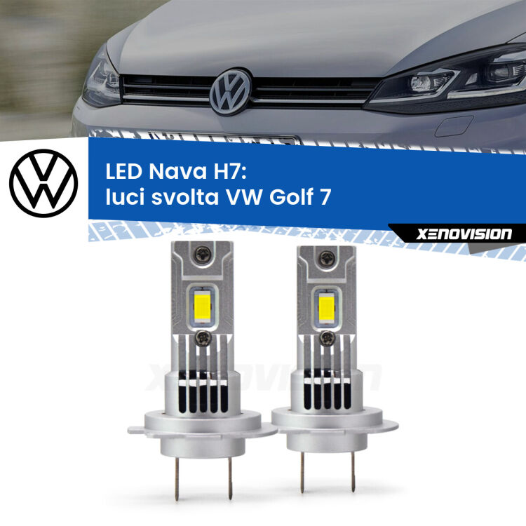0 Luci svolta LED VW Golf 7 2012 - 2019: H7 Nava <strong>Luci svolta LED no-spie per VW Golf 7</strong> 2012 - 2019. Coppia lampade <strong>H7</strong> modello Nava canbus, raffreddate a ventola.