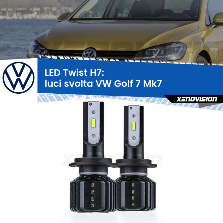 <strong>Kit luci svolta LED</strong> H7 per <strong>VW Golf 7</strong> Mk7 2012 - 2019. Compatte, impermeabili, senza ventola: praticamente indistruttibili. Top Quality.