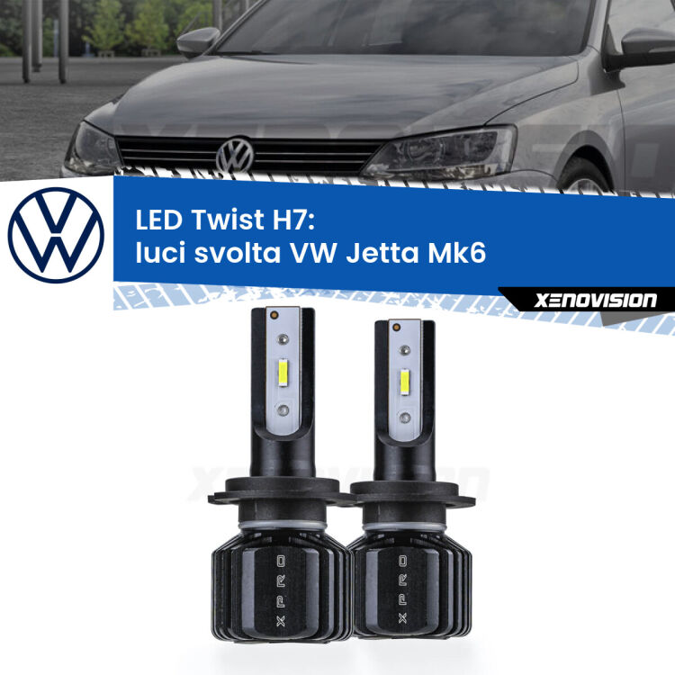 <strong>Kit luci svolta LED</strong> H7 per <strong>VW Jetta</strong> Mk6 2010 - 2017. Compatte, impermeabili, senza ventola: praticamente indistruttibili. Top Quality.