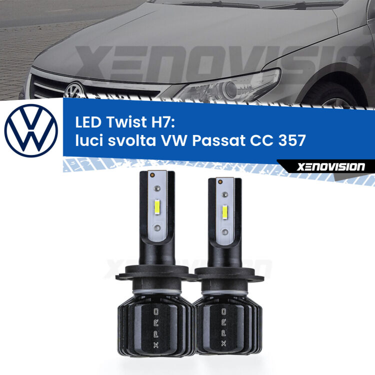 <strong>Kit luci svolta LED</strong> H7 per <strong>VW Passat CC</strong> 357 2008 - 2012. Compatte, impermeabili, senza ventola: praticamente indistruttibili. Top Quality.