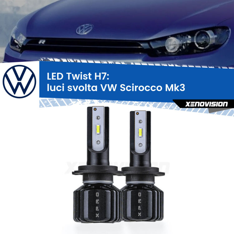 <strong>Kit luci svolta LED</strong> H7 per <strong>VW Scirocco</strong> Mk3 2008 - 2017. Compatte, impermeabili, senza ventola: praticamente indistruttibili. Top Quality.