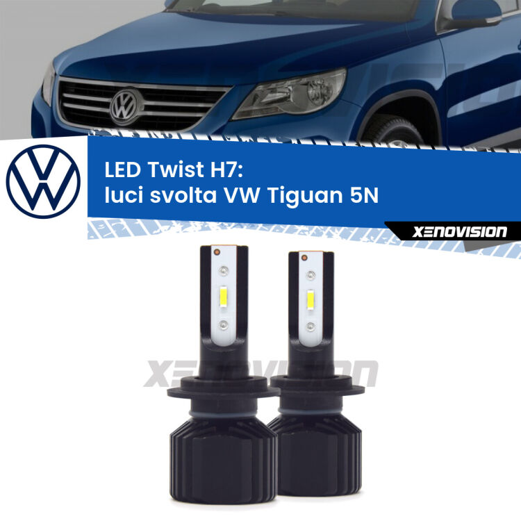 <strong>Kit luci svolta LED</strong> H7 per <strong>VW Tiguan</strong> 5N 2007 - 2018. Compatte, impermeabili, senza ventola: praticamente indistruttibili. Top Quality.