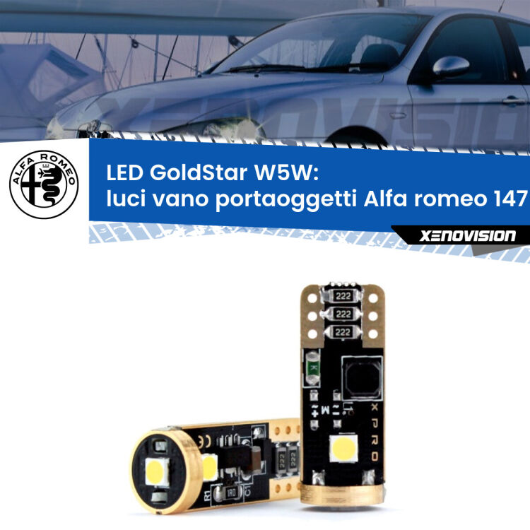 0 Luci Vano Portaoggetti LED Alfa romeo 147 2000 - 2010: T10 GoldStar <strong>Luci Vano Portaoggetti LED Alfa romeo 147</strong> 2000 - 2010: ottima luminosità a 360 gradi. Si inseriscono ovunque. Canbus, Top Quality.