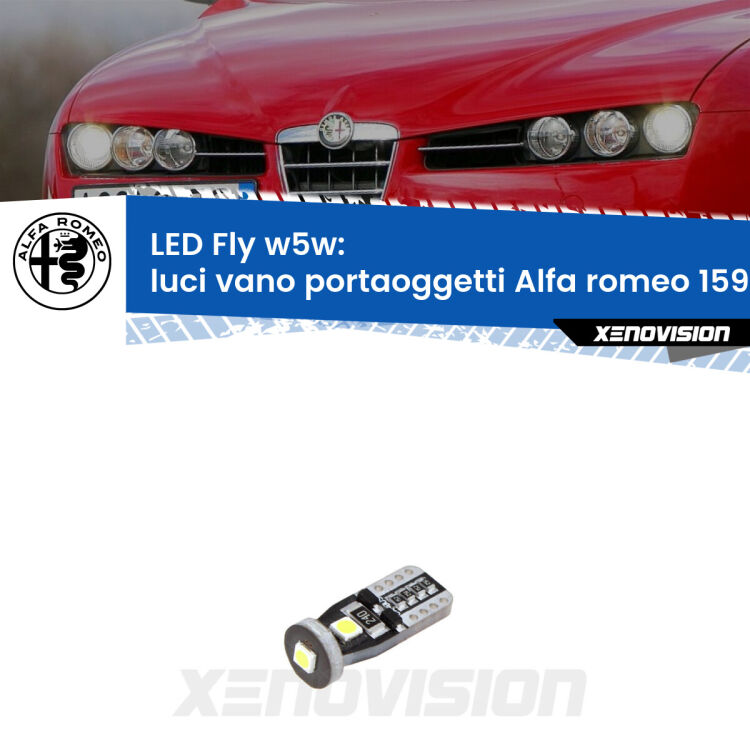 <strong>luci vano portaoggetti LED per Alfa romeo 159</strong>  2005 - 2012. Coppia lampadine <strong>w5w</strong> Canbus compatte modello Fly Xenovision.