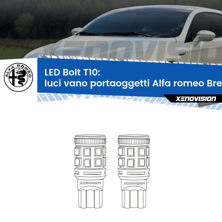 Luci Vano Portaoggetti LED Alfa romeo Brera  2006 - 2010: T10 Bolt <strong>Luci Vano Portaoggetti LED per Alfa romeo Brera</strong>  2006 - 2010. Coppia lampade <strong>T10</strong> modello Bolt canbus.