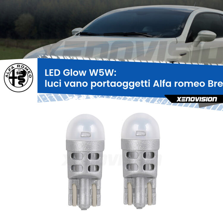 Luci Vano Portaoggetti LED Alfa romeo Brera  2006 - 2010: W5W Glow a Luce Calda <strong>Luci Vano Portaoggetti LED luce calda per Alfa romeo Brera</strong>  2006 - 2010. Coppia lampade <strong>W5W</strong> modello Glow di Xenovision.