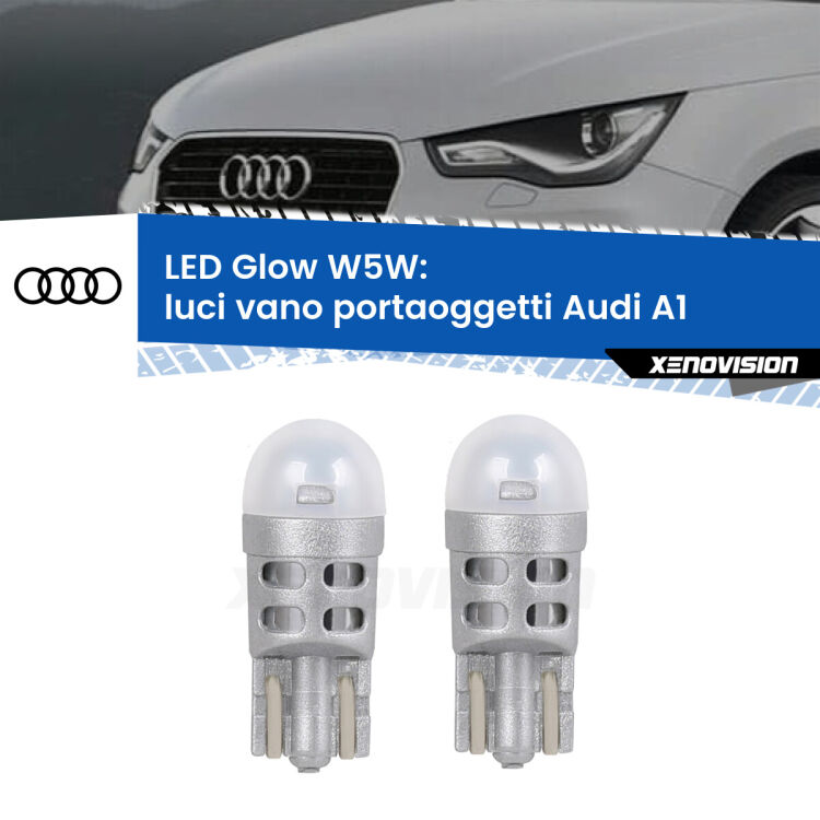 0 Luci Vano Portaoggetti LED Audi A1  2010 - 2018: W5W Glow a Luce Calda <strong>Luci Vano Portaoggetti LED luce calda per Audi A1</strong>  2010 - 2018. Coppia lampade <strong>W5W</strong> modello Glow di Xenovision.