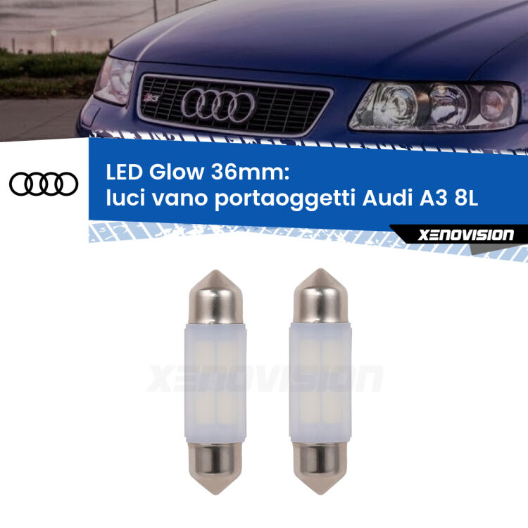 0 Luci Vano Portaoggetti LED Audi A3 8L 1996 - 2003: C5W Glow a Luce Calda (Coppia) <strong>Luci Vano Portaoggetti LED luce calda per Audi A3</strong> 8L 1996 - 2003. Coppia lampade <strong>C5W</strong> 36mm modello Glow di Xenovision.