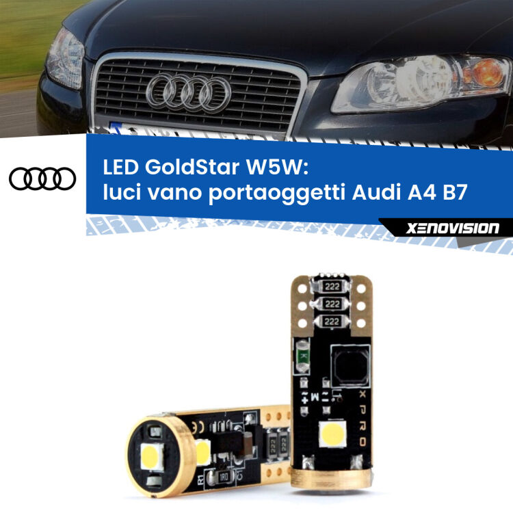 0 Luci Vano Portaoggetti LED Audi A4 B7 2004 - 2008: T10 GoldStar <strong>Luci Vano Portaoggetti LED Audi A4</strong> B7 2004 - 2008: ottima luminosità a 360 gradi. Si inseriscono ovunque. Canbus, Top Quality.