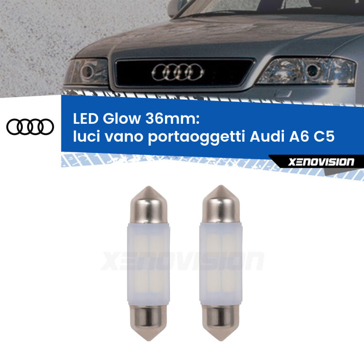0 Luci Vano Portaoggetti LED Audi A6 C5 1997 - 2004: C5W Glow a Luce Calda (Coppia) <strong>Luci Vano Portaoggetti LED luce calda per Audi A6</strong> C5 1997 - 2004. Coppia lampade <strong>C5W</strong> 36mm modello Glow di Xenovision.