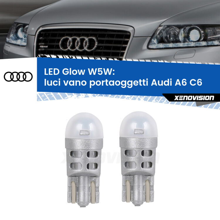 0 Luci Vano Portaoggetti LED Audi A6 C6 2004 - 2011: W5W Glow a Luce Calda <strong>Luci Vano Portaoggetti LED luce calda per Audi A6</strong> C6 2004 - 2011. Coppia lampade <strong>W5W</strong> modello Glow di Xenovision.