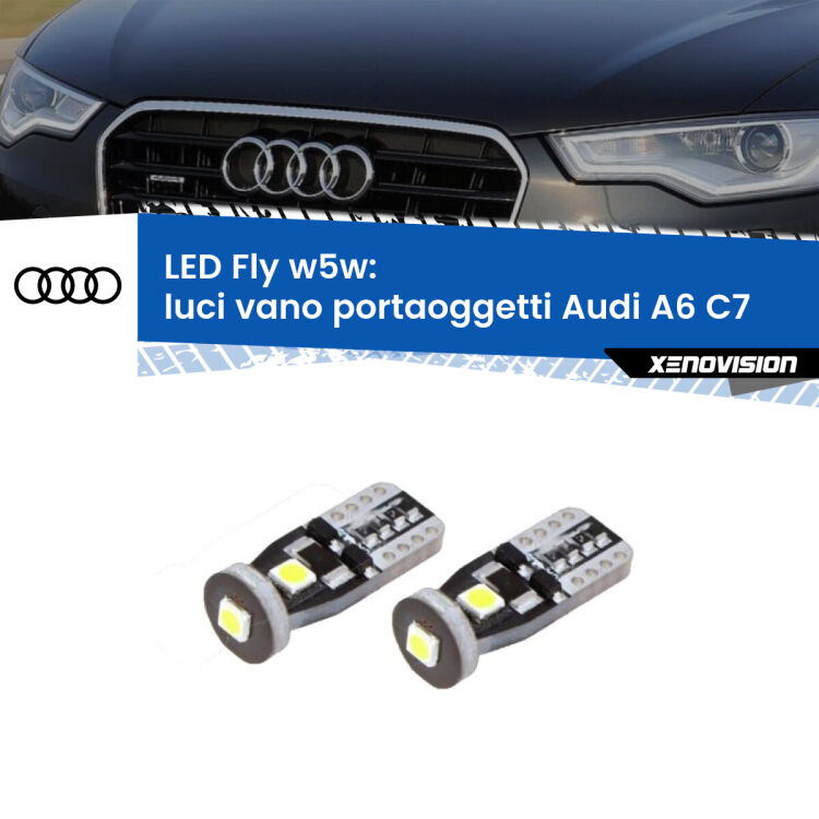 0 Luci Vano Portaoggetti LED Audi A6 C7 2010 - 2018: W5W Fly <strong>luci vano portaoggetti LED per Audi A6</strong> C7 2010 - 2018. Coppia lampadine <strong>w5w</strong> Canbus compatte modello Fly Xenovision.