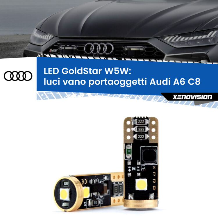 0 Luci Vano Portaoggetti LED Audi A6 C8 2018 in poi: T10 GoldStar <strong>Luci Vano Portaoggetti LED Audi A6</strong> C8 2018 in poi: ottima luminosità a 360 gradi. Si inseriscono ovunque. Canbus, Top Quality.