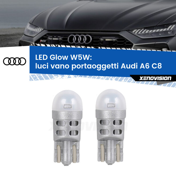 Luci Vano Portaoggetti LED Audi A6 C8 2018 in poi: W5W Glow a Luce Calda <strong>Luci Vano Portaoggetti LED luce calda per Audi A6</strong> C8 2018 in poi. Coppia lampade <strong>W5W</strong> modello Glow di Xenovision.