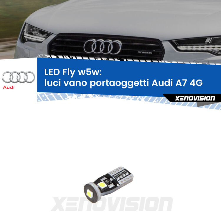 <strong>luci vano portaoggetti LED per Audi A7</strong> 4G 2010 - 2018. Coppia lampadine <strong>w5w</strong> Canbus compatte modello Fly Xenovision.