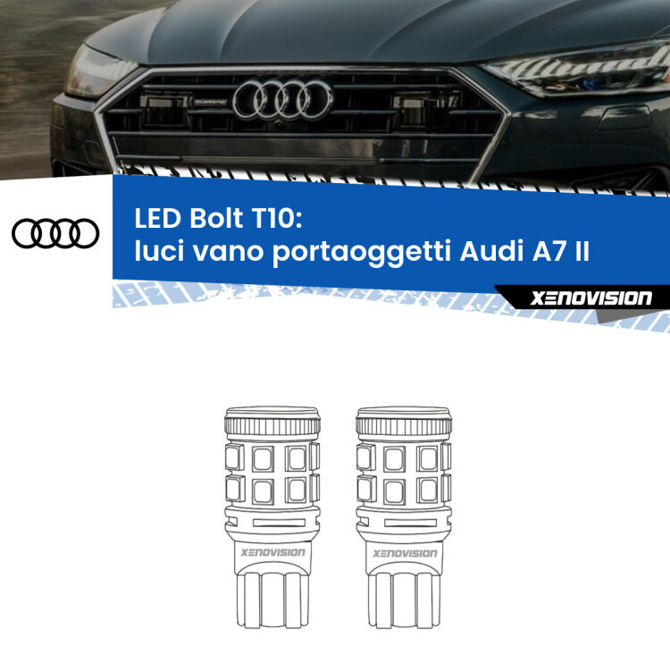 0 Luci Vano Portaoggetti LED Audi A7 II 2019 in poi: T10 Bolt <strong>Luci Vano Portaoggetti LED per Audi A7</strong> II 2019 in poi. Coppia lampade <strong>T10</strong> modello Bolt canbus.