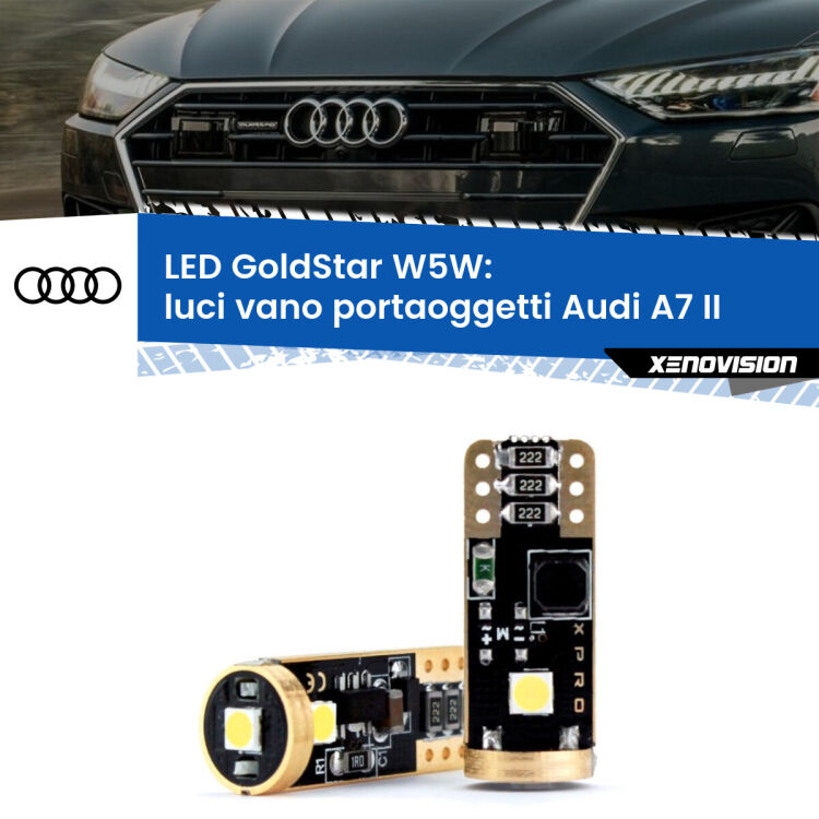 0 Luci Vano Portaoggetti LED Audi A7 II 2019 in poi: T10 GoldStar <strong>Luci Vano Portaoggetti LED Audi A7</strong> II 2019 in poi: ottima luminosità a 360 gradi. Si inseriscono ovunque. Canbus, Top Quality.