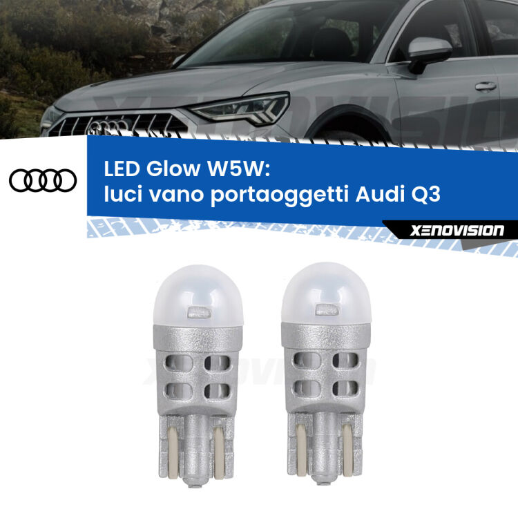 0 Luci Vano Portaoggetti LED Audi Q3 2011 - 2018: W5W Glow a Luce Calda <strong>Luci Vano Portaoggetti LED luce calda per Audi Q3</strong> 2011 - 2018. Coppia lampade <strong>W5W</strong> modello Glow di Xenovision.