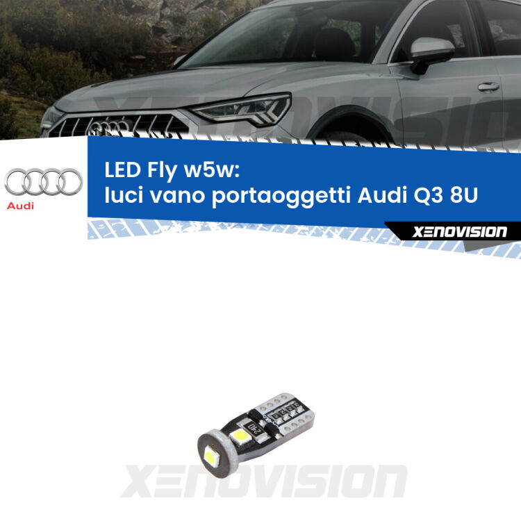 <strong>luci vano portaoggetti LED per Audi Q3</strong> 8U 2011 - 2018. Coppia lampadine <strong>w5w</strong> Canbus compatte modello Fly Xenovision.
