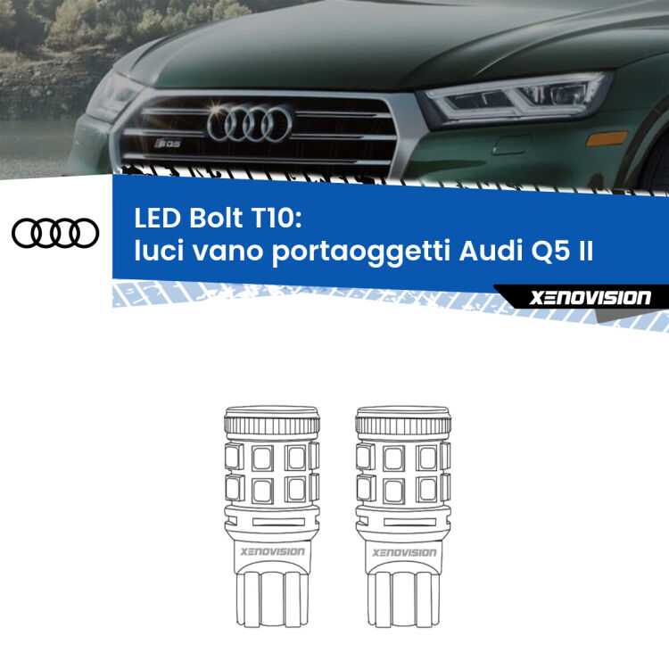 0 Luci Vano Portaoggetti LED Audi Q5 II 2018 in poi: T10 Bolt <strong>Luci Vano Portaoggetti LED per Audi Q5</strong> II 2018 in poi. Coppia lampade <strong>T10</strong> modello Bolt canbus.