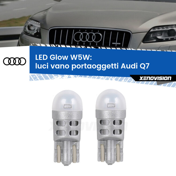 0 Luci Vano Portaoggetti LED Audi Q7 2006 - 2015: W5W Glow a Luce Calda <strong>Luci Vano Portaoggetti LED luce calda per Audi Q7</strong> 2006 - 2015. Coppia lampade <strong>W5W</strong> modello Glow di Xenovision.
