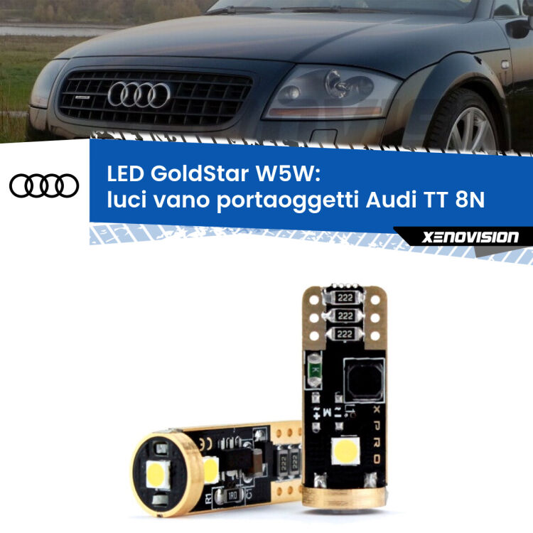 0 Luci Vano Portaoggetti LED Audi TT 8N 1998 - 2006: T10 GoldStar <strong>Luci Vano Portaoggetti LED Audi TT</strong> 8N 1998 - 2006: ottima luminosità a 360 gradi. Si inseriscono ovunque. Canbus, Top Quality.