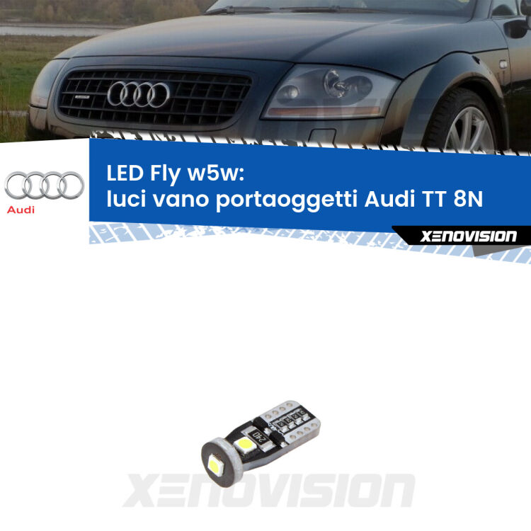 <strong>luci vano portaoggetti LED per Audi TT</strong> 8N 1998 - 2006. Coppia lampadine <strong>w5w</strong> Canbus compatte modello Fly Xenovision.