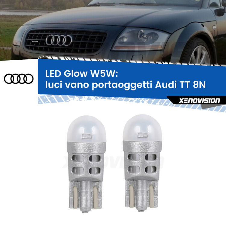 Luci Vano Portaoggetti LED Audi TT 8N 1998 - 2006: W5W Glow a Luce Calda <strong>Luci Vano Portaoggetti LED luce calda per Audi TT</strong> 8N 1998 - 2006. Coppia lampade <strong>W5W</strong> modello Glow di Xenovision.