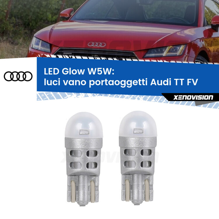 Luci Vano Portaoggetti LED Audi TT FV 2014 - 2018: W5W Glow a Luce Calda <strong>Luci Vano Portaoggetti LED luce calda per Audi TT</strong> FV 2014 - 2018. Coppia lampade <strong>W5W</strong> modello Glow di Xenovision.