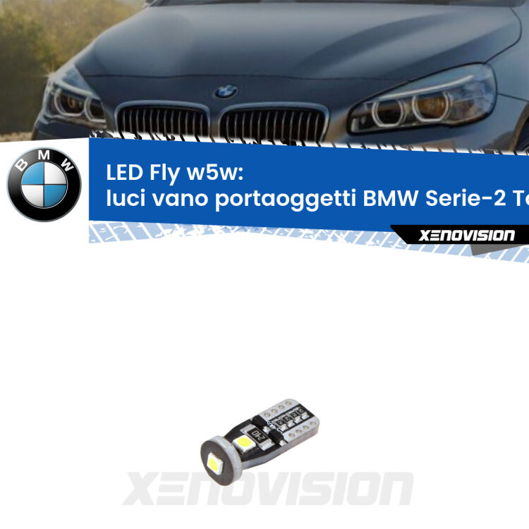 <strong>luci vano portaoggetti LED per BMW Serie-2 Tourer</strong> F45, F46 2014 - 2018. Coppia lampadine <strong>w5w</strong> Canbus compatte modello Fly Xenovision.