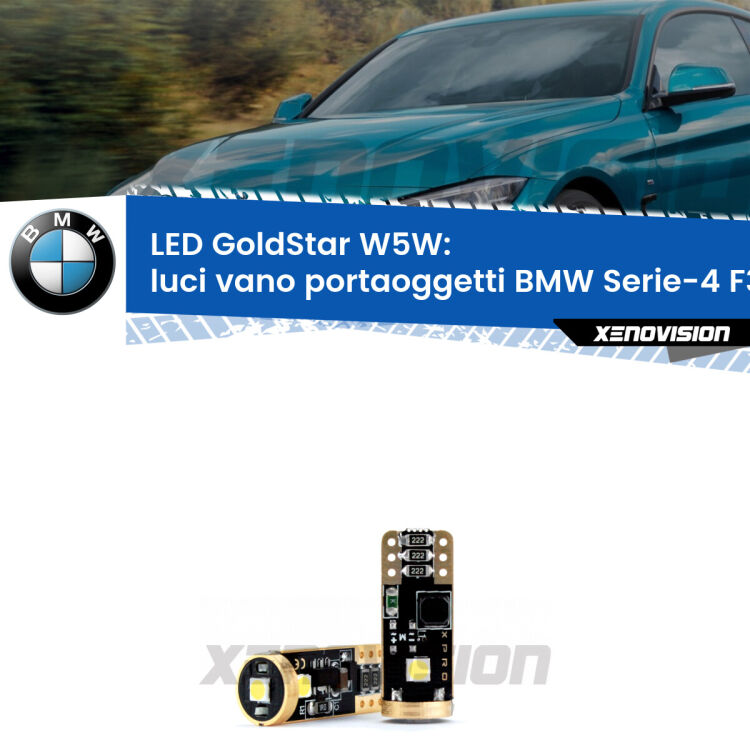 <strong>Luci Vano Portaoggetti LED BMW Serie-4</strong> F32, F82 2013 - 2019: ottima luminosità a 360 gradi. Si inseriscono ovunque. Canbus, Top Quality.