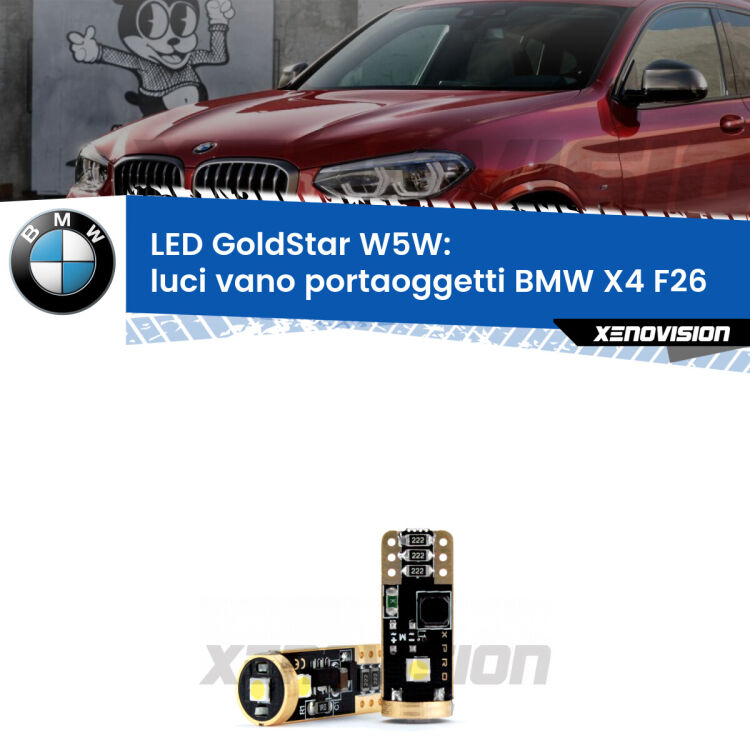 <strong>Luci Vano Portaoggetti LED BMW X4</strong> F26 2014 - 2017: ottima luminosità a 360 gradi. Si inseriscono ovunque. Canbus, Top Quality.
