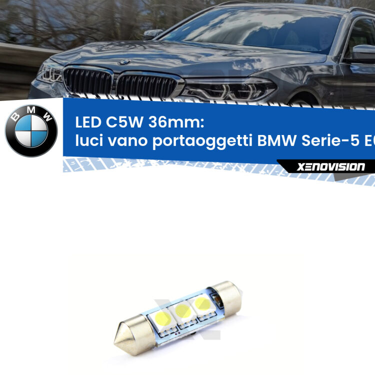 LED Luci Vano Portaoggetti BMW Serie-5 E60 2003 - 2010. Una lampadina led innesto C5W 36mm canbus estremamente longeva.