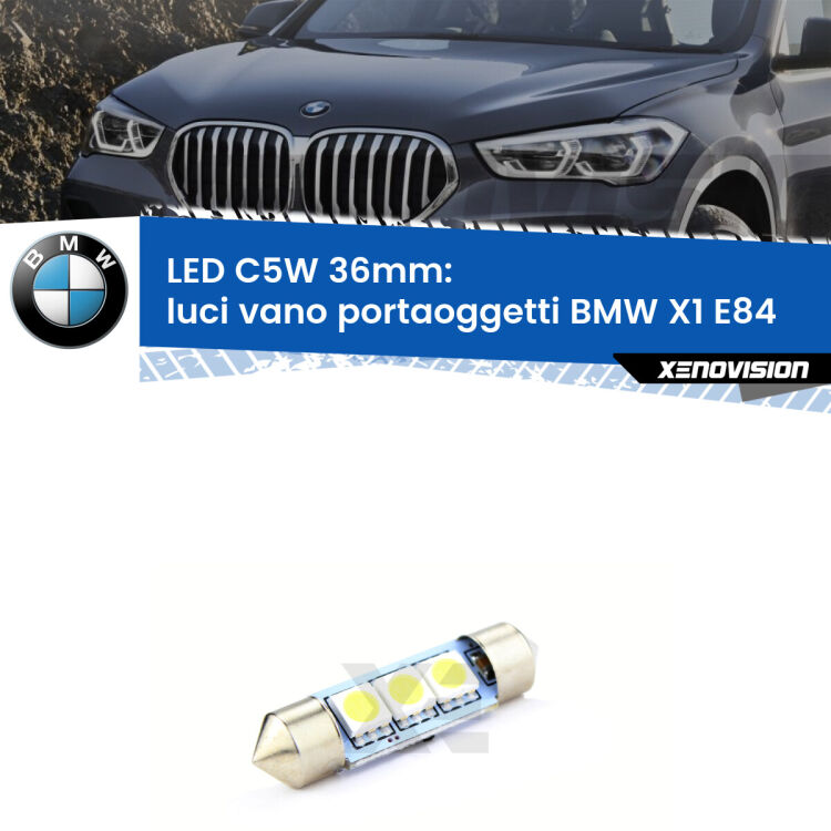LED Luci Vano Portaoggetti BMW X1 E84 2009 - 2015. Una lampadina led innesto C5W 36mm canbus estremamente longeva.