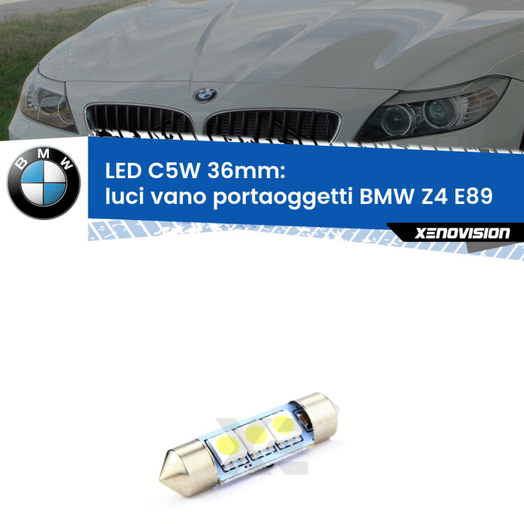 LED Luci Vano Portaoggetti BMW Z4 E89 2009 - 2016. Una lampadina led innesto C5W 36mm canbus estremamente longeva.
