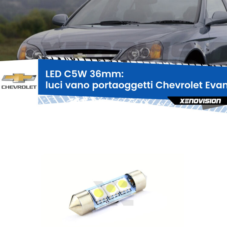 LED Luci Vano Portaoggetti Chevrolet Evanda  2005 - 2006. Una lampadina led innesto C5W 36mm canbus estremamente longeva.