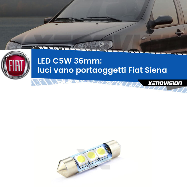 LED Luci Vano Portaoggetti Fiat Siena  1996 - 2012. Una lampadina led innesto C5W 36mm canbus estremamente longeva.