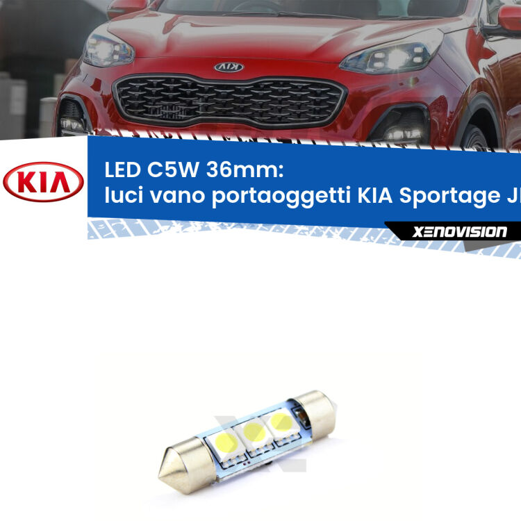 LED Luci Vano Portaoggetti KIA Sportage JE/KM 2004 - 2009. Una lampadina led innesto C5W 36mm canbus estremamente longeva.