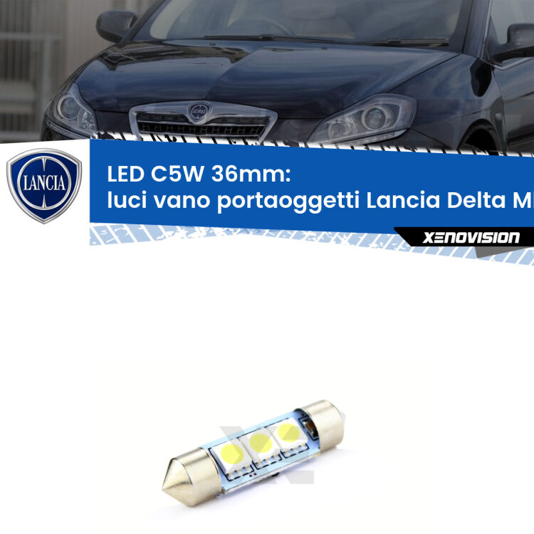 LED Luci Vano Portaoggetti Lancia Delta MkIII 844 2008 - 2014. Una lampadina led innesto C5W 36mm canbus estremamente longeva.