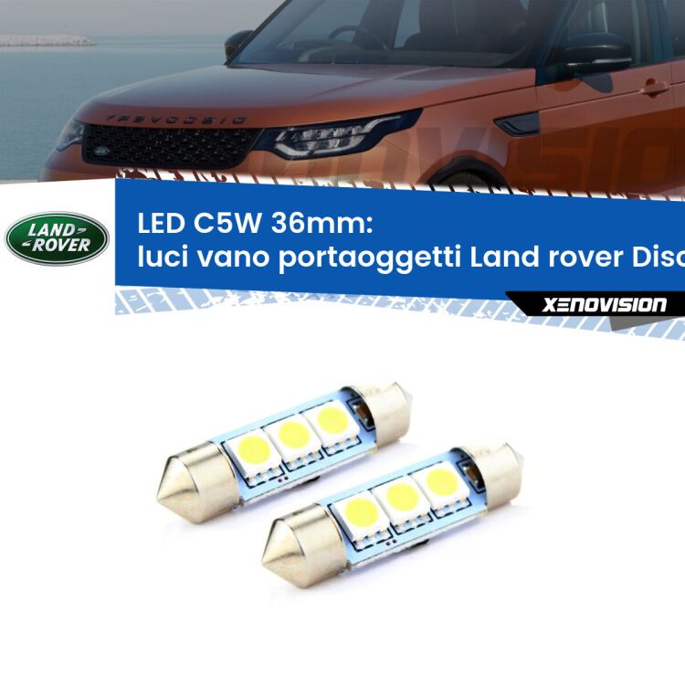 0 Luci Vano Portaoggetti LED c5w 36mm Land rover Discovery II L318 1998 - 2004 (Coppia) <strong>Luci Vano Portaoggetti LED per Land rover Discovery II</strong> L318 1998 - 2004. Coppia lampade <strong>C5W</strong> 36mm estremamente longeve.