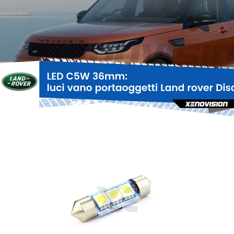 LED Luci Vano Portaoggetti Land rover Discovery II L318 1998 - 2004. Una lampadina led innesto C5W 36mm canbus estremamente longeva.