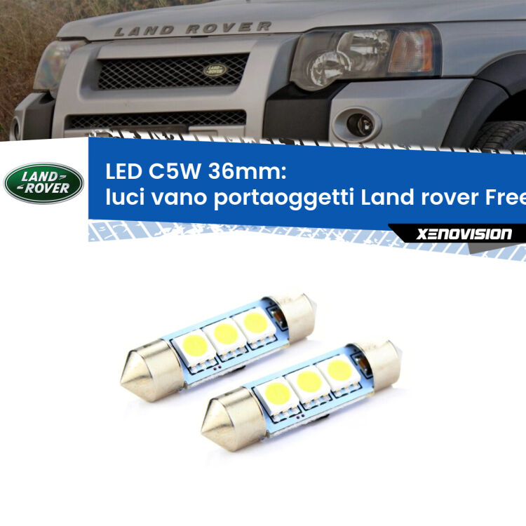 0 Luci Vano Portaoggetti LED c5w 36mm Land rover Freelander L314 1998 - 2006 (Coppia) <strong>Luci Vano Portaoggetti LED per Land rover Freelander</strong> L314 1998 - 2006. Coppia lampade <strong>C5W</strong> 36mm estremamente longeve.