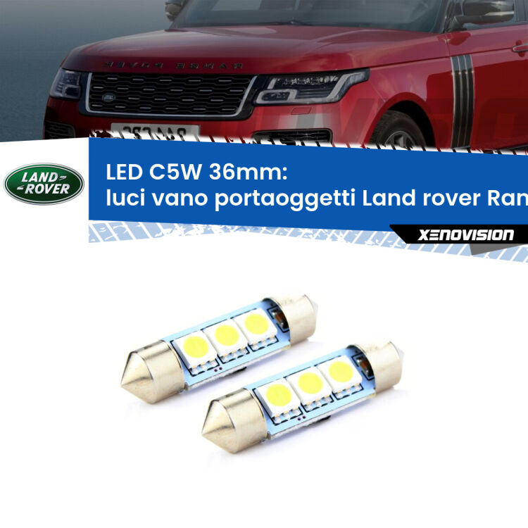 0 Luci Vano Portaoggetti LED c5w 36mm Land rover Range rover III L322 2002 - 2012 (Coppia) <strong>Luci Vano Portaoggetti LED per Land rover Range rover III</strong> L322 2002 - 2012. Coppia lampade <strong>C5W</strong> 36mm estremamente longeve.