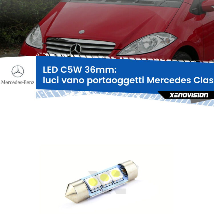 LED Luci Vano Portaoggetti Mercedes Classe-A W169 2004 - 2012. Una lampadina led innesto C5W 36mm canbus estremamente longeva.