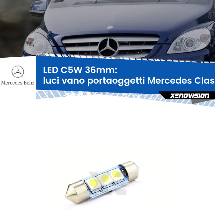 LED Luci Vano Portaoggetti Mercedes Classe-B W245 2005 - 2011. Una lampadina led innesto C5W 36mm canbus estremamente longeva.