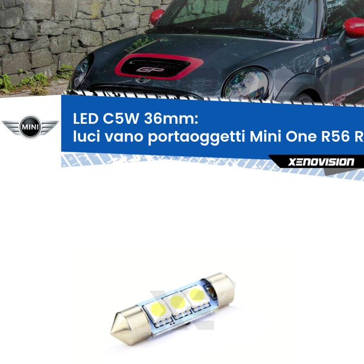 LED Luci Vano Portaoggetti Mini One R56 R57 2006 - 2013. Una lampadina led innesto C5W 36mm canbus estremamente longeva.