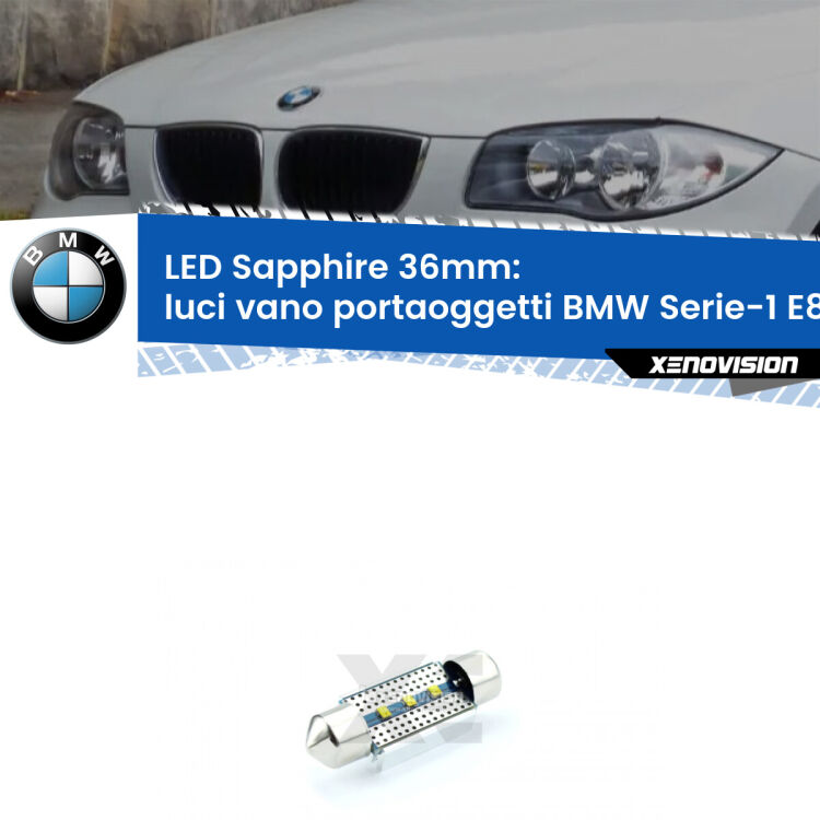 <strong>LED luci vano portaoggetti 36mm per BMW Serie-1</strong> E87 2003 - 2012. Lampade <strong>c5W</strong> modello Sapphire Xenovision con chip led Philips.