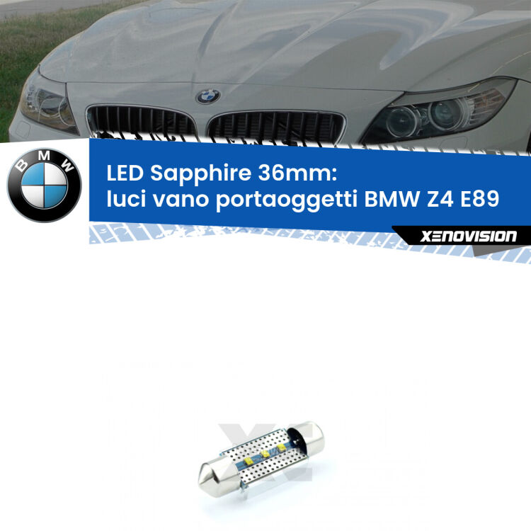 <strong>LED luci vano portaoggetti 36mm per BMW Z4</strong> E89 2009 - 2016. Lampade <strong>c5W</strong> modello Sapphire Xenovision con chip led Philips.