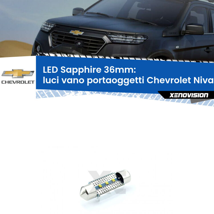 <strong>LED luci vano portaoggetti 36mm per Chevrolet Niva</strong> 2123 2002 - 2009. Lampade <strong>c5W</strong> modello Sapphire Xenovision con chip led Philips.