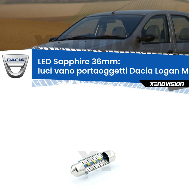 <strong>LED luci vano portaoggetti 36mm per Dacia Logan</strong> Mk1 2004 - 2011. Lampade <strong>c5W</strong> modello Sapphire Xenovision con chip led Philips.